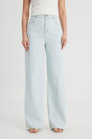 Loose Fit Yüksek Bel Geniş Paça %100 Pamuk Jean Kot Pantolon