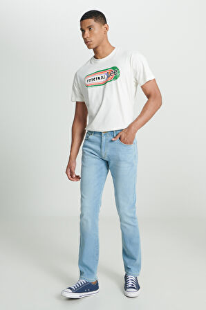 Slim Fit Dar Kesim Normal Bel Dar Paça Extreme Motion Açık Mavi Esnek Jean Kot Pantolon