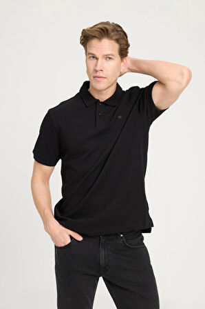 Regular Fit Normal Kesim Polo Yaka Siyah Tişört