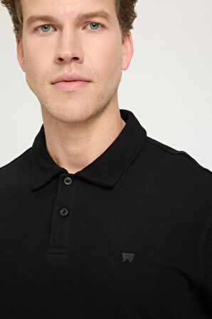 Regular Fit Normal Kesim Polo Yaka Siyah Tişört