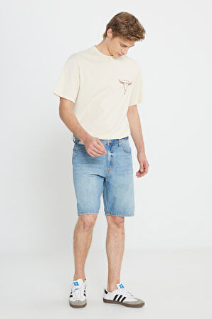 Regular Fit Normal Kesim Normal Bel %100 Pamuk Açık Mavi Jean Kot Şort