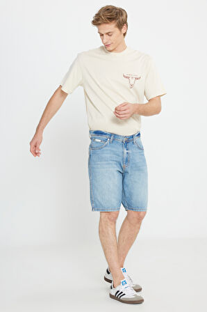 Regular Fit Normal Kesim Normal Bel %100 Pamuk Açık Mavi Jean Kot Şort