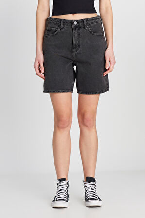 Slim Fit Dar Kesim Normal Bel Bermuda Antrasit Jean Kot Şort