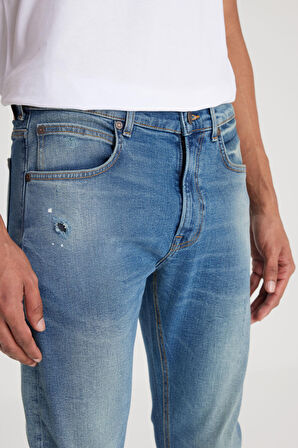 Slim Fit Dar Kesim Normal Bel Dar Paça Luke Mavi Jean Kot Pantolon