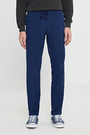 Relaxed Fit Geniş Kesim Lacivert Chino Pantolon