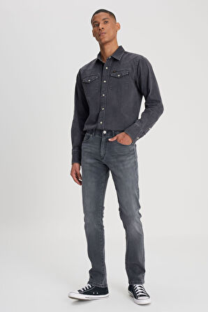Lee Erkek Slim Tapered Fit Dar Kesim Normal Bel Düz Paça Extreme Motion Koyu Gri Esnek Jean Kot Pantolon - L72A 