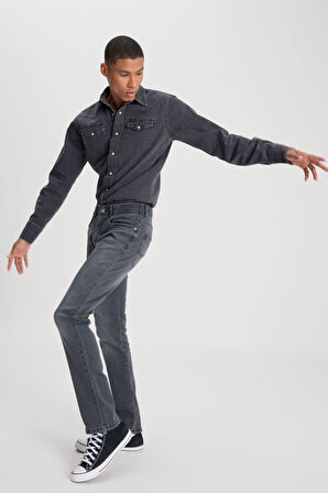 Lee Erkek Slim Tapered Fit Dar Kesim Normal Bel Düz Paça Extreme Motion Koyu Gri Esnek Jean Kot Pantolon - L72A 