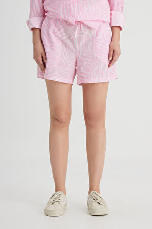 Loose Fit Rahat Kesim Normal Bel %100 Pamuk Pembe Şort