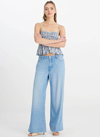 Wrangler Yüksek Bel Geniş Paça Geniş Fit Mavi Kadın Denim Pantolon W2HD205280F09-World Wide Jean Panto
