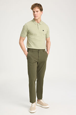 Slim Fit Dar Kesim Normal Bel Dar Paça Haki Chino Pantolon