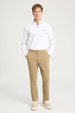 Slim Fit Dar Kesim Normal Bel DarPaça Camel Chino Pantolon