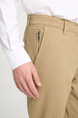 Slim Fit Dar Kesim Normal Bel DarPaça Camel Chino Pantolon