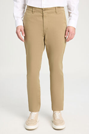 Slim Fit Dar Kesim Normal Bel DarPaça Camel Chino Pantolon
