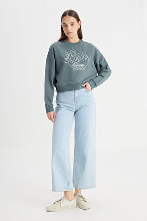 Regular Fit Normal Kesim Bisiklet Yaka %100 Pamuk Yeşil Sweatshirt