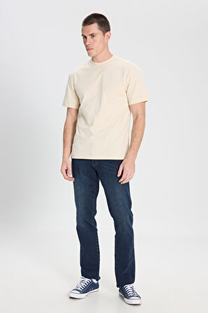 Regular Fit Normal Kesim Bisiklet Yaka %100 Pamuk Bej Tişört