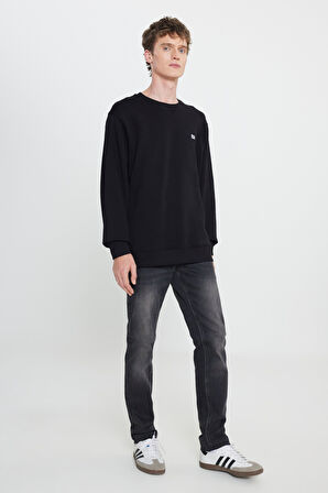 Regular Fit Normal Kesim Bisiklet Yaka %100 Pamuk İçi Polarlı Sweatshirt