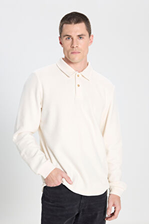 Regular Fit Normal Kesim Polo Yaka Ekru Sweatshirt