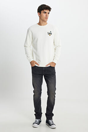 Regular Fit Normal Kesim Bisiklet Yaka Ekru Sweatshirt