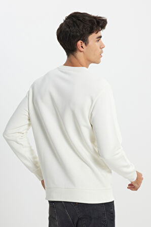 Regular Fit Normal Kesim Bisiklet Yaka Ekru Sweatshirt