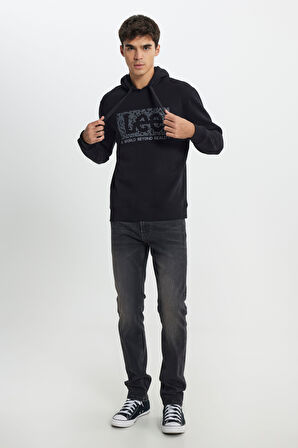Regular Fit Normal Kesim Kapüşonlu İçi Polarlı Siyah Sweatshirt