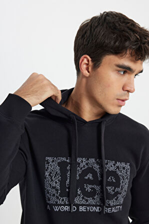 Regular Fit Normal Kesim Kapüşonlu İçi Polarlı Siyah Sweatshirt