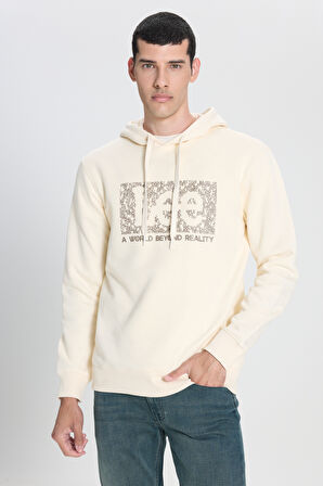 Regular Fit Normal Kesim Kapüşonlu Ekru Sweatshirt