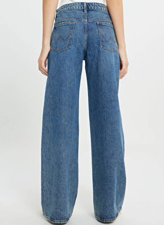 Wrangler Yüksek Bel Geniş Paça Relaxed Mavi Kadın Denim Pantolon W2H5007318 Mid Indigo Jean Pantolon