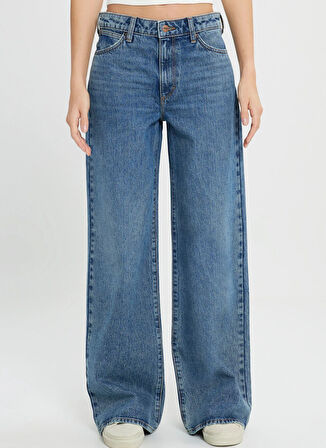 Wrangler Yüksek Bel Geniş Paça Relaxed Mavi Kadın Denim Pantolon W2H5007318 Mid Indigo Jean Pantolon