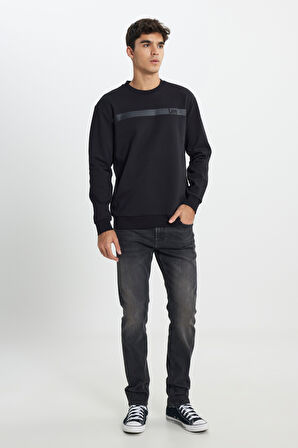 Regular Fit Normal Kesim Bisiklet Yaka Siyah Sweatshirt