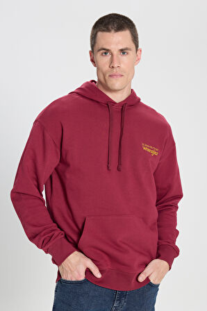 Relaxed Fit Geniş Kesim Kapüşonlu %100 Pamuk Bordo Sweatshirt