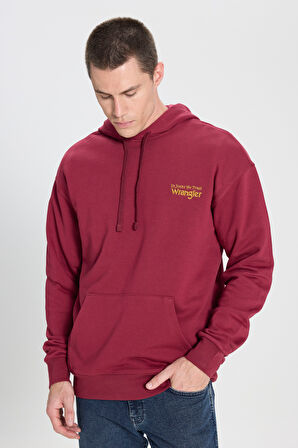 Relaxed Fit Geniş Kesim Kapüşonlu %100 Pamuk Bordo Sweatshirt