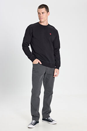 Regular Fit Normal Kesim Bisiklet Yaka Siyah Sweatshirt
