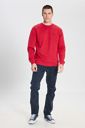 Regular Fit Normal Kesim Bisiklet Yaka Kırmızı Sweatshirt
