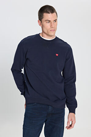 Regular Fit Normal Kesim Bisiklet Yaka Lacivert Sweatshirt