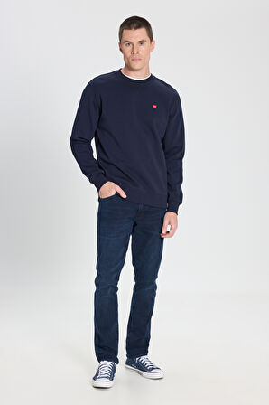 Regular Fit Normal Kesim Bisiklet Yaka Lacivert Sweatshirt