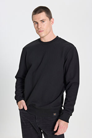 Regular Fit Normal Kesim Bisiklet Yaka Siyah Sweatshirt