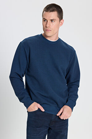 Regular Fit Normal Kesim Bisiklet Yaka Lacivert Sweatshirt