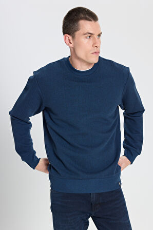 Regular Fit Normal Kesim Bisiklet Yaka Lacivert Sweatshirt