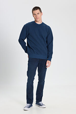Regular Fit Normal Kesim Bisiklet Yaka Lacivert Sweatshirt