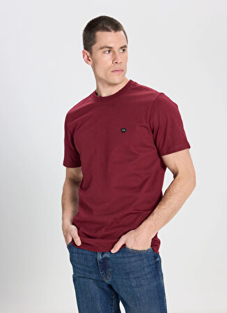 Wrangler Bisiklet Yaka Bordo Erkek T-Shirt W7NM203877606 Bordo Logo T-shirt