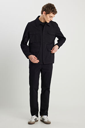 Regular Fit Normal Kesim %100 Pamuk Siyah Military Ceket