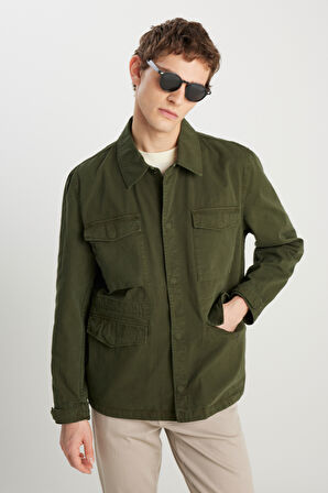 Regular Fit Normal Kesim %100 Pamuk Haki Military Ceket