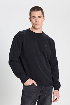 Regular Fit Normal Kesim Bisiklet Yaka Siyah Sweatshirt