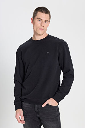 Regular Fit Normal Kesim Bisiklet Yaka Siyah Sweatshirt