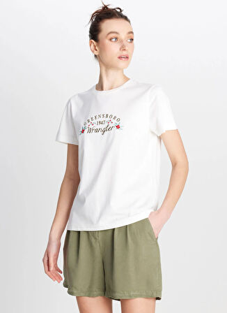 Wrangler Bisiklet Yaka Ekru Kadın T-Shirt W2510756102-Regular Fit T-shirt
