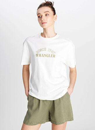 Wrangler Bisiklet Yaka Ekru Kadın T-Shirt W2510758102-Regular Fit T-shirt