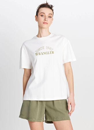 Wrangler Bisiklet Yaka Ekru Kadın T-Shirt W2510758102-Regular Fit T-shirt
