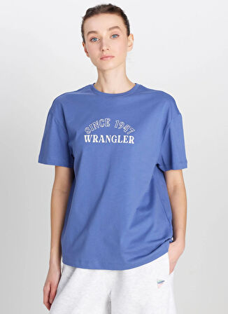 Wrangler Bisiklet Yaka Mavi Kadın T-Shirt W2510758QF-Regular Fit T-shirt