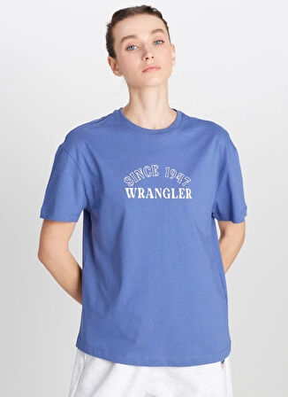 Wrangler Bisiklet Yaka Mavi Kadın T-Shirt W2510758QF-Regular Fit T-shirt