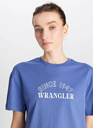 Wrangler Bisiklet Yaka Mavi Kadın T-Shirt W2510758QF-Regular Fit T-shirt